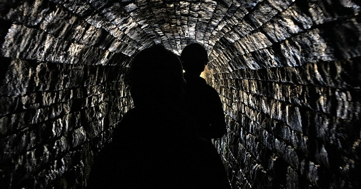 Underground tunnel at Killhope lead mining museum, county Durham. 